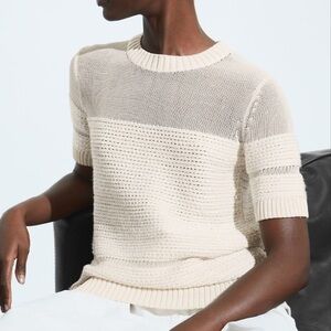 Knit Short-Sleeve Sweater in Cream